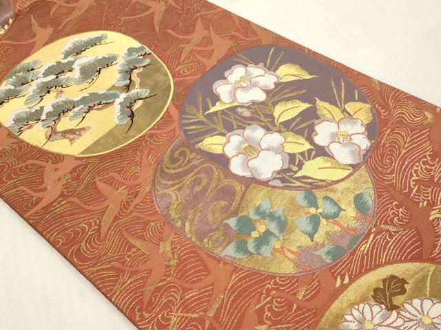 平和屋本店▼六通柄袋帯　乾山團扇取　純金二重箔　正絹　逸品　DABI4891sf