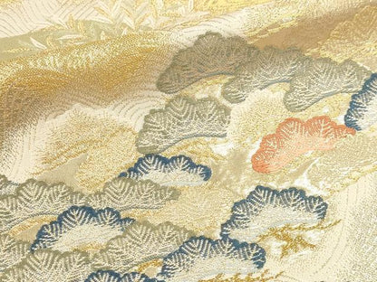 平和屋本店▼六通柄袋帯　松鶴流水文　純金箔二重織　正絹　逸品　DABI4892sf