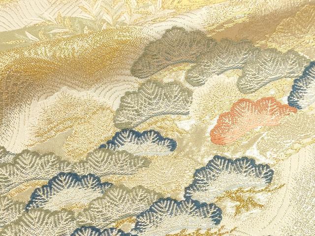 平和屋本店▼六通柄袋帯　松鶴流水文　純金箔二重織　正絹　逸品　DABI4892sf