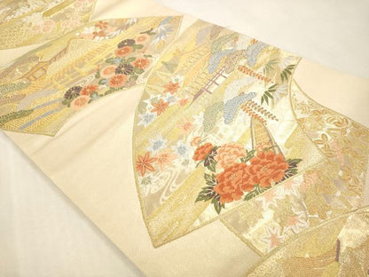 平和屋本店▼六通柄袋帯　王華　京の百景　本金箔　正絹　逸品　DABI4893sf