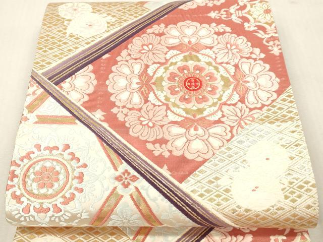 平和屋本店▼六通柄袋帯　正倉院桧垣華文　純金箔24Ｋ　正絹　逸品　DABI4894sf
