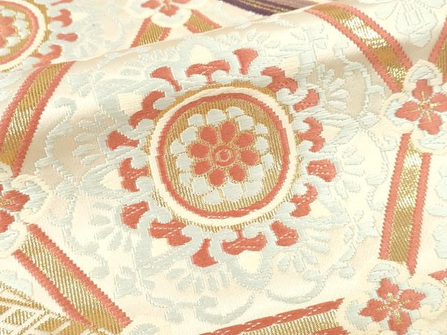 平和屋本店▼六通柄袋帯　正倉院桧垣華文　純金箔24Ｋ　正絹　逸品　DABI4894sf