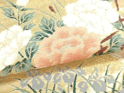 平和屋本店▼六通柄袋帯　扇面草花文　琳派純金箔24Ｋ　正絹　逸品　DABI4895sf
