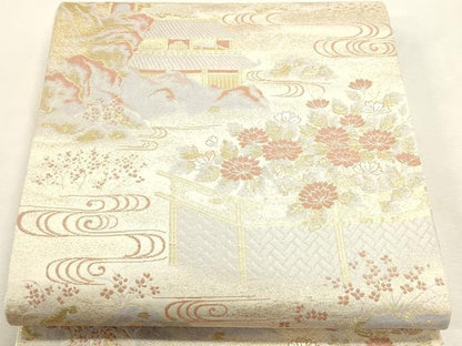 平和屋本店▼六通柄袋帯　九百錦　風景草花文　24金二重箔　正絹　逸品　DABI4896sf
