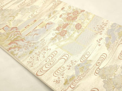 平和屋本店▼六通柄袋帯　九百錦　風景草花文　24金二重箔　正絹　逸品　DABI4896sf