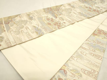 平和屋本店▼六通柄袋帯　九百錦　風景草花文　24金二重箔　正絹　逸品　DABI4896sf