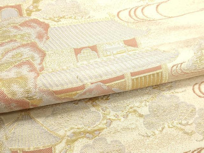 平和屋本店▼六通柄袋帯　九百錦　風景草花文　24金二重箔　正絹　逸品　DABI4896sf