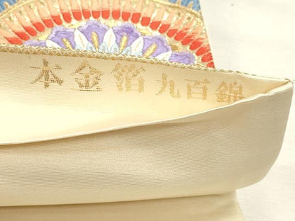 平和屋本店▼六通柄袋帯　唐織　九百錦　飛鶴舞華文　本金箔　正絹　逸品　DABI4897sf