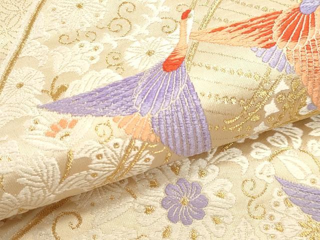 平和屋本店▼六通柄袋帯　唐織　九百錦　飛鶴舞華文　本金箔　正絹　逸品　DABI4897sf