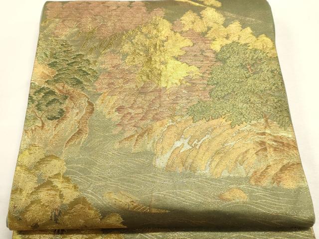 平和屋本店▼六通柄袋帯　重ね山風景文　純金箔　正絹　逸品　DABI4900sf