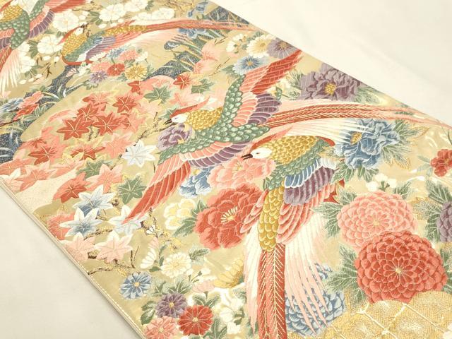 平和屋本店▼「美しいキモノ」お馴染みのメーカー　となみ織物　六通柄袋帯　唐織　孔雀花文　純金箔　正絹　逸品　DABI4902sf