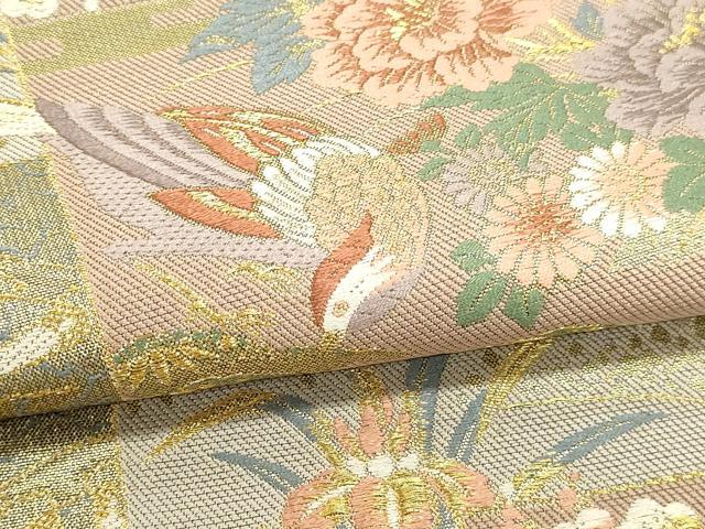 平和屋本店▼六通柄袋帯　花錦彩　花鳥文　本金箔　正絹　逸品　DABI4904sf