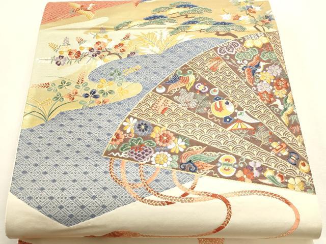 平和屋本店▼六通柄袋帯　唐織　九百錦　宝尽くし飛鶴花文　純金箔24Ｋ　正絹　逸品　DABI4908sf