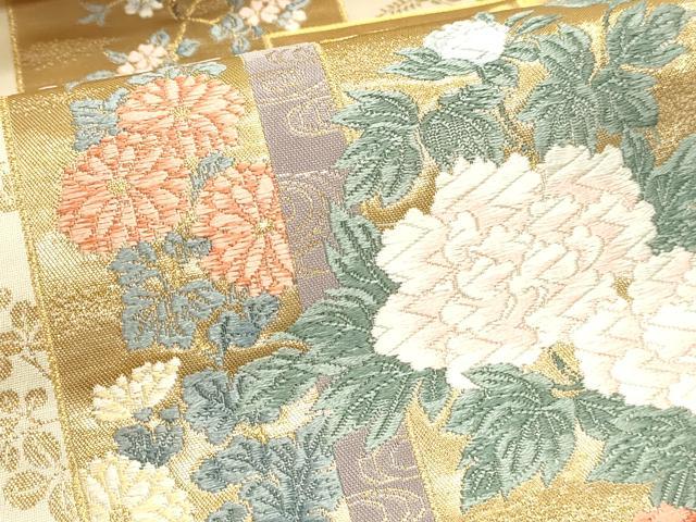 平和屋本店▼六通柄袋帯　唐織　九百　琳派短冊花文　本金箔　正絹　逸品　DABI4912sf