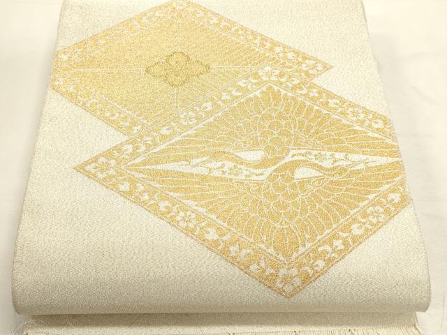 平和屋本店▼西陣　太鼓柄袋帯　つづれ織　松鶴菱取文　本金箔24ｋ　証紙付き　正絹　逸品　DABI4916sf