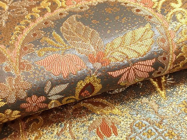 平和屋本店▼六通柄袋帯　貴賓はく　草花文　本金箔二重　正絹　逸品　DABI4922sf