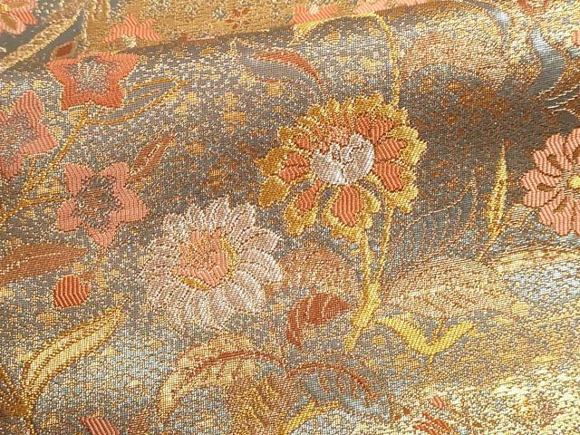 平和屋本店▼六通柄袋帯　貴賓はく　草花文　本金箔二重　正絹　逸品　DABI4922sf