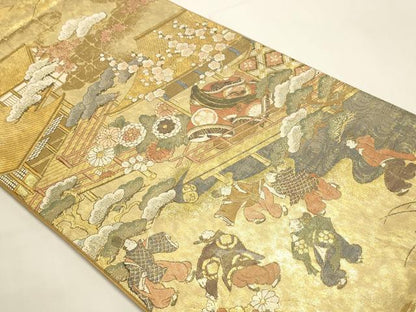 平和屋本店▼全通全景柄袋帯　伊勢物語　在中将絵巻　本金箔　反端付き　正絹　逸品　DABI4924sf