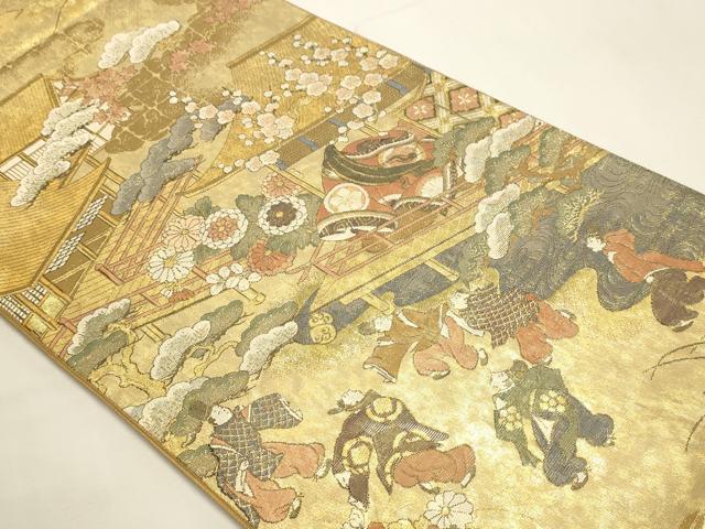 平和屋本店▼全通全景柄袋帯　伊勢物語　在中将絵巻　本金箔　反端付き　正絹　逸品　DABI4924sf