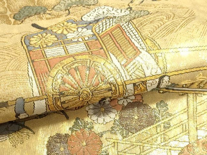 平和屋本店▼全通全景柄袋帯　伊勢物語　在中将絵巻　本金箔　反端付き　正絹　逸品　DABI4924sf