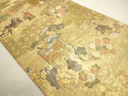 平和屋本店▼全通全景柄袋帯　伊勢物語　在中将絵巻　本金箔　反端付き　正絹　逸品　DABI4924sf