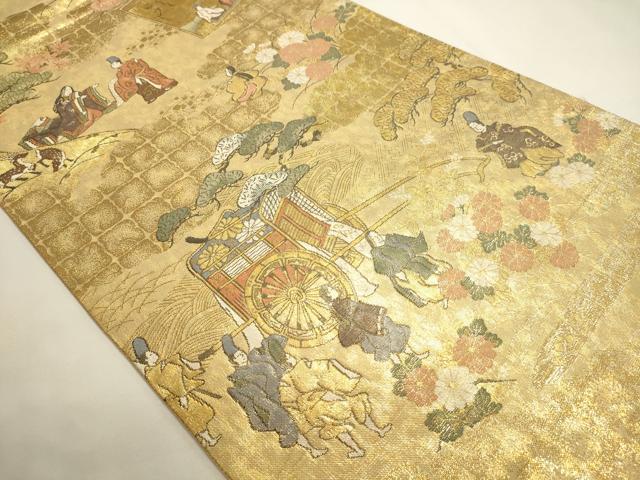 平和屋本店▼全通全景柄袋帯　伊勢物語　在中将絵巻　本金箔　反端付き　正絹　逸品　DABI4924sf
