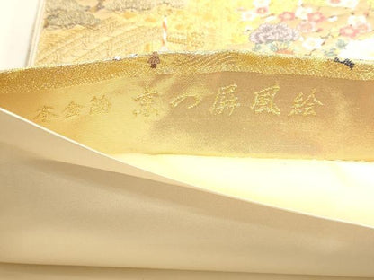 平和屋本店▼西陣　長嶋成織物　ながしま帯　六通柄袋帯　唐織　京の屏風絵　本金箔　正絹　逸品　DABI4927sf