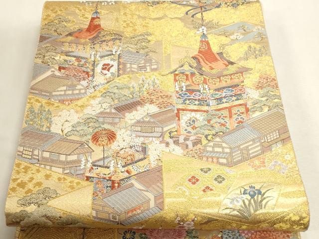 平和屋本店▼西陣　長嶋成織物　ながしま帯　六通柄袋帯　唐織　京の屏風絵　本金箔　正絹　逸品　DABI4927sf