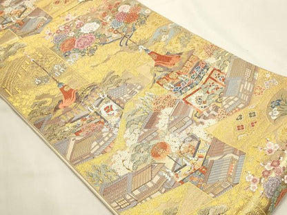 平和屋本店▼西陣　長嶋成織物　ながしま帯　六通柄袋帯　唐織　京の屏風絵　本金箔　正絹　逸品　DABI4927sf