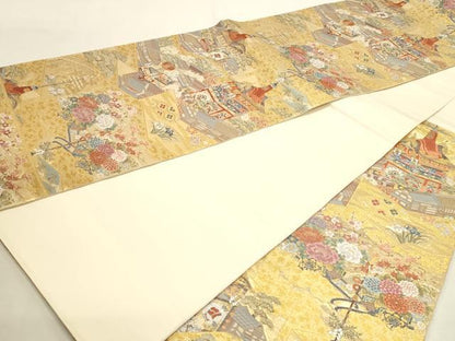 平和屋本店▼西陣　長嶋成織物　ながしま帯　六通柄袋帯　唐織　京の屏風絵　本金箔　正絹　逸品　DABI4927sf