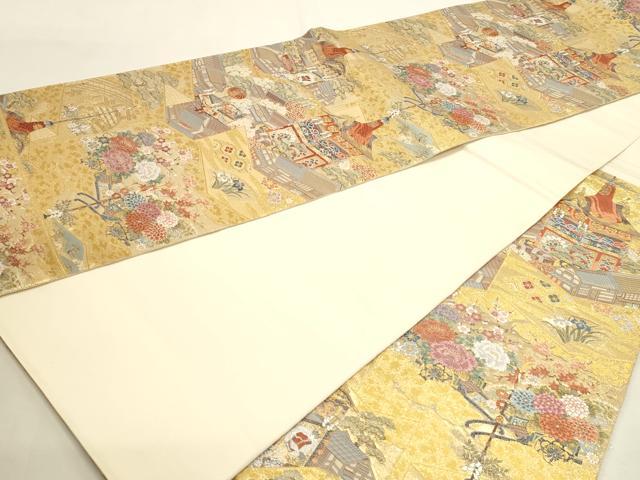 平和屋本店▼西陣　長嶋成織物　ながしま帯　六通柄袋帯　唐織　京の屏風絵　本金箔　正絹　逸品　DABI4927sf