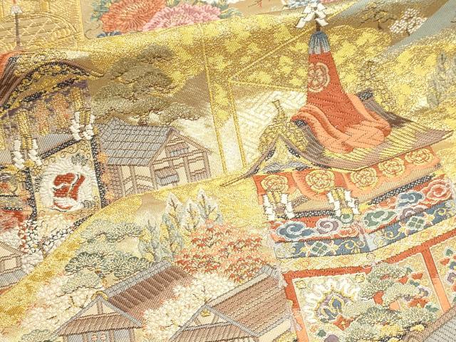 平和屋本店▼西陣　長嶋成織物　ながしま帯　六通柄袋帯　唐織　京の屏風絵　本金箔　正絹　逸品　DABI4927sf
