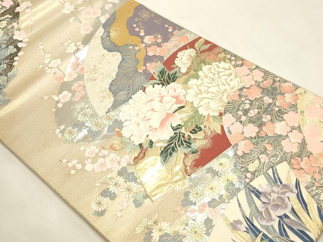 平和屋本店▼六通柄袋帯　唐織　九百錦　加賀紅彩扇文　24ｋ純金箔錦　正絹　逸品　DABI4928sf