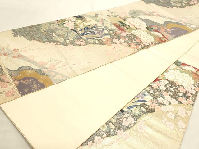 平和屋本店▼六通柄袋帯　唐織　九百錦　加賀紅彩扇文　24ｋ純金箔錦　正絹　逸品　DABI4928sf