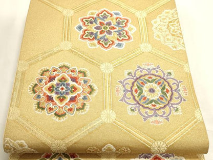 平和屋本店▼六通柄袋帯　唐織　正倉院花文　純金箔　正絹　逸品　DABI4929sf