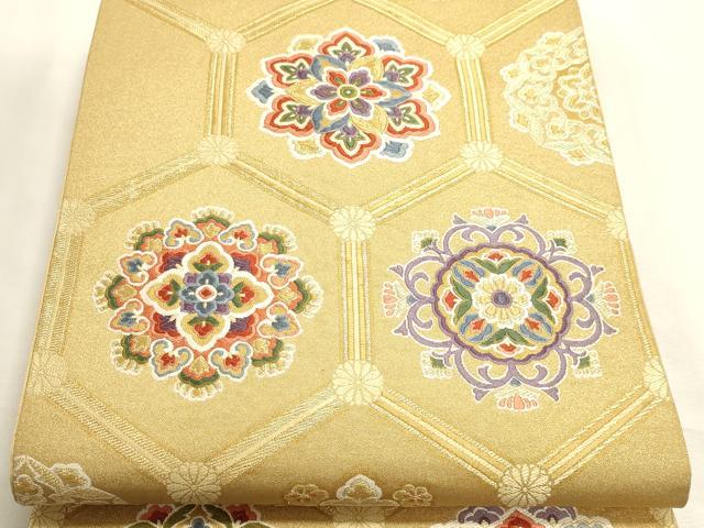 平和屋本店▼六通柄袋帯　唐織　正倉院花文　純金箔　正絹　逸品　DABI4929sf