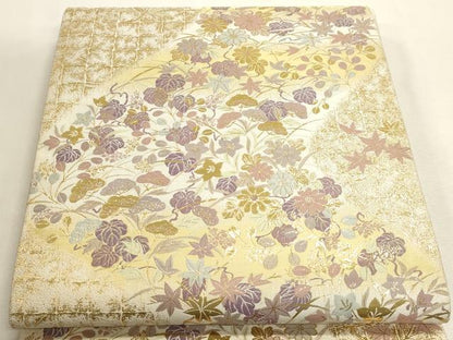 平和屋本店▼六通柄袋帯　紹巴　草花文　本金箔　正絹　逸品　DABI4930sf