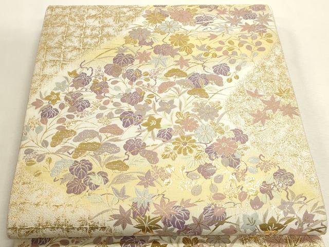 平和屋本店▼六通柄袋帯　紹巴　草花文　本金箔　正絹　逸品　DABI4930sf