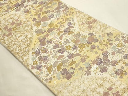 平和屋本店▼六通柄袋帯　紹巴　草花文　本金箔　正絹　逸品　DABI4930sf