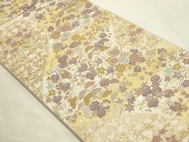 平和屋本店▼六通柄袋帯　紹巴　草花文　本金箔　正絹　逸品　DABI4930sf