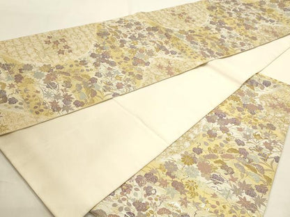 平和屋本店▼六通柄袋帯　紹巴　草花文　本金箔　正絹　逸品　DABI4930sf