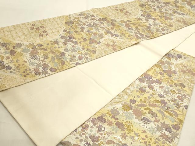 平和屋本店▼六通柄袋帯　紹巴　草花文　本金箔　正絹　逸品　DABI4930sf