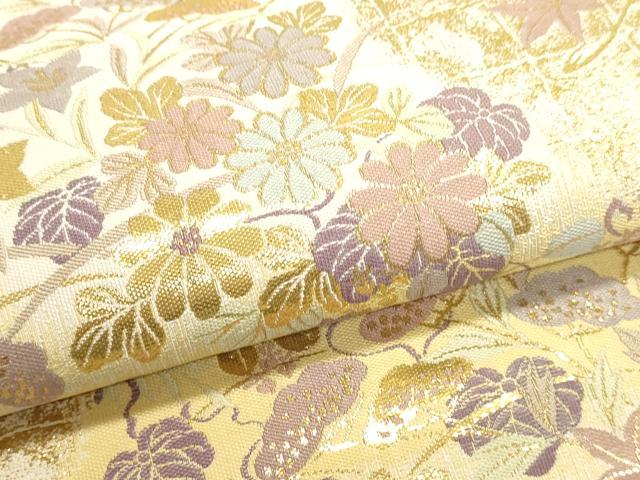 平和屋本店▼六通柄袋帯　紹巴　草花文　本金箔　正絹　逸品　DABI4930sf