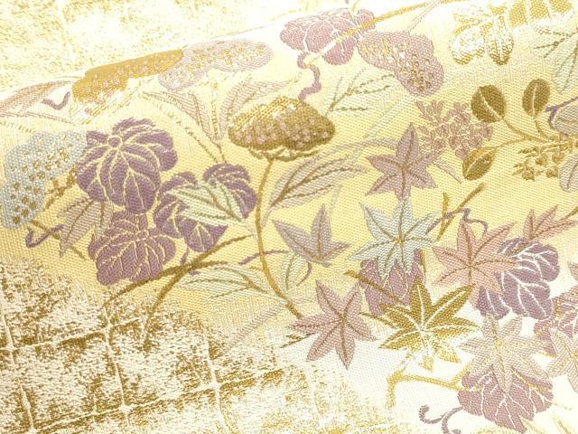 平和屋本店▼六通柄袋帯　紹巴　草花文　本金箔　正絹　逸品　DABI4930sf