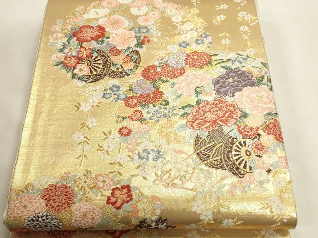 平和屋本店▼六通柄袋帯　唐織　錦織加賀　花車文　本金箔　正絹　逸品　DABI4931sf