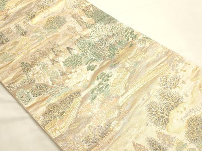 平和屋本店▼西陣　六通柄袋帯　都路遊歩　本金箔二重織　正絹　逸品　DABI4936sf　　