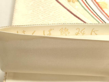 平和屋本店▼六通柄袋帯　唐織　双鶴花文　はくば錦24ｋ　正絹　逸品　DABI4937sf
