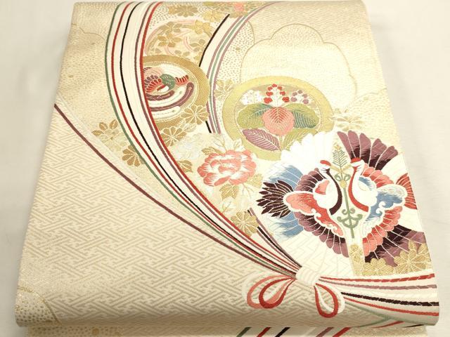平和屋本店▼六通柄袋帯　唐織　双鶴花文　はくば錦24ｋ　正絹　逸品　DABI4937sf
