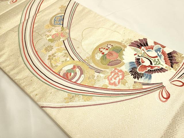 平和屋本店▼六通柄袋帯　唐織　双鶴花文　はくば錦24ｋ　正絹　逸品　DABI4937sf