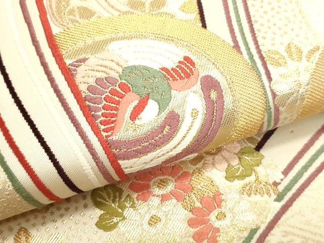 平和屋本店▼六通柄袋帯　唐織　双鶴花文　はくば錦24ｋ　正絹　逸品　DABI4937sf